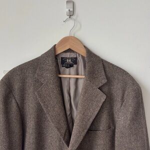 RRL Double RL Herringbone Blazer Size 44 R Tweed 100% Wool Union Made in USA